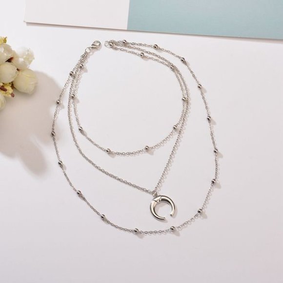 LAST ONE!! Silver Layered Moon Necklace - Picture 3 of 3